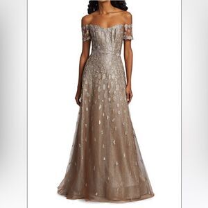 RENE RUIZ OFF SHOULDER CHAMPAIGN GOWN